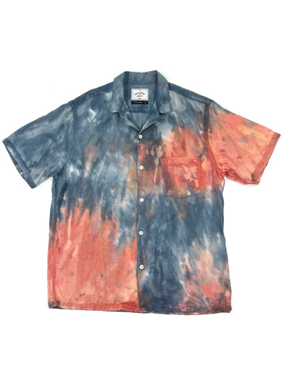Portuguese Flannel Mens Camp Shirt Size Large Short Sleeve Tie Dye Portugal
